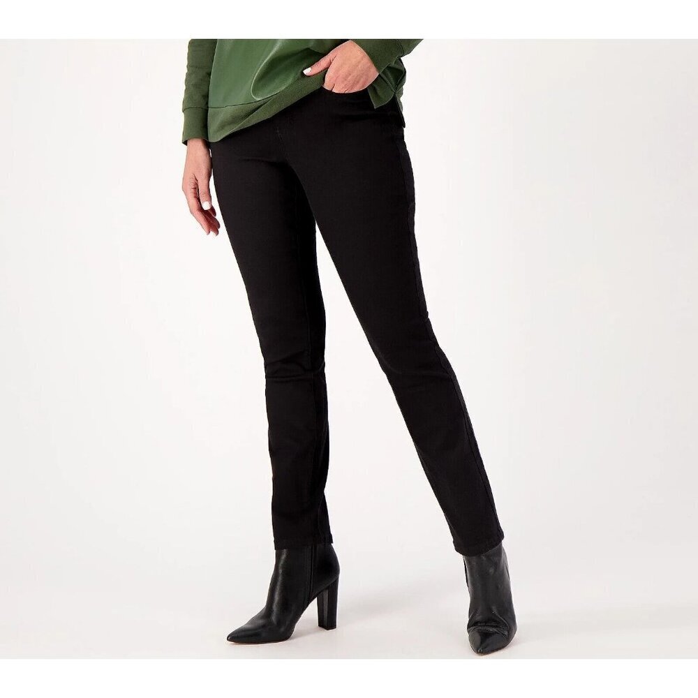 Belle by Kim Gravel TripleLuxe Reg Twill Straight Leg Jeans Black,Plus 24